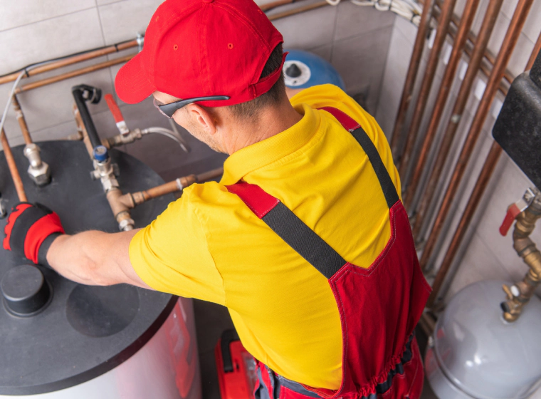 water heater being observed by plumber